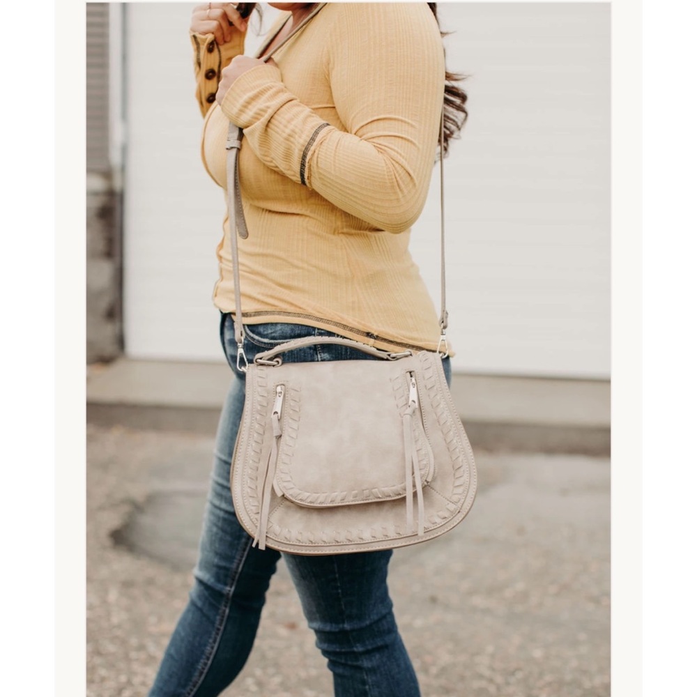 Vegan Leather saddle bag crossbody grey